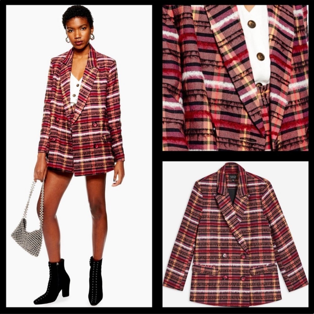 Topshop Brushed lined check Plaid Blazer Jacket